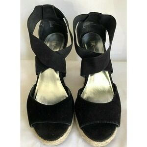 INC International Concepts Devona Black Wedge suede Espadrilles Platform Sandals